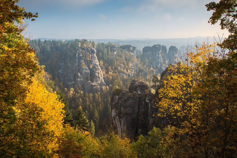 environment, trees, bastion views, fog, saxony, sand stone, germany, bastei, sunrise, change, travel, nature conservation, landscape, travel destinations