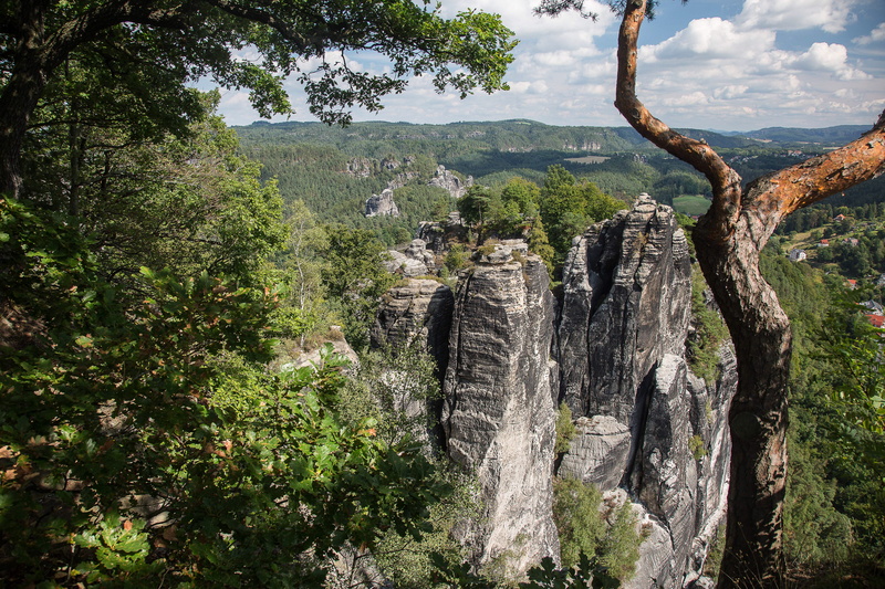 tranquility, tree, day, land, forest, formation, green color, cliff, waterfall, trunk, tree trunk, scenics - nature, nature, 5K, no people, mountain, non-urban scene