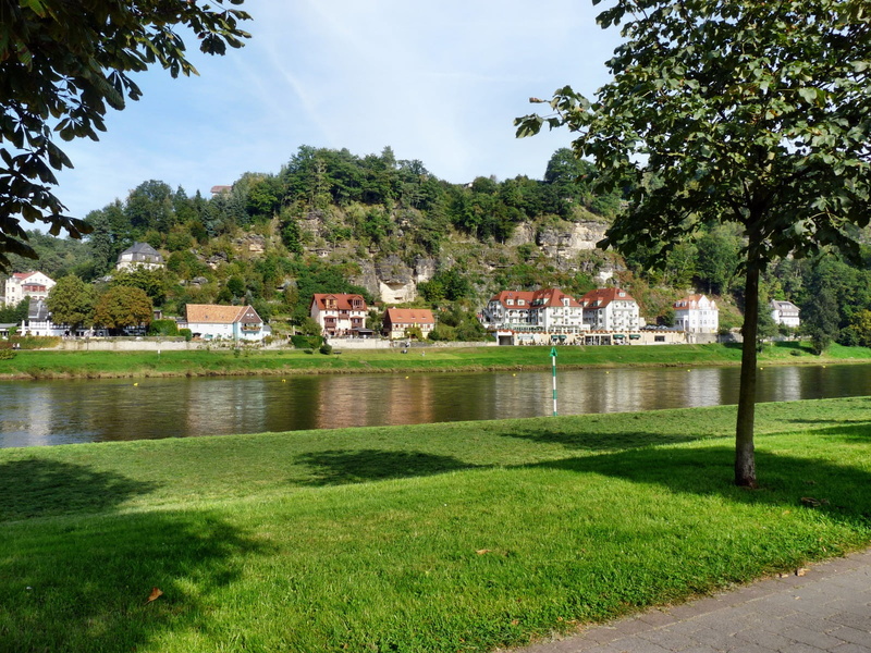 outdoors, lake, land, summer, sky, growth, beauty in nature, residential district, grass, water, cloud - sky, plant, no people, tree, 720P, saxon switzerland
