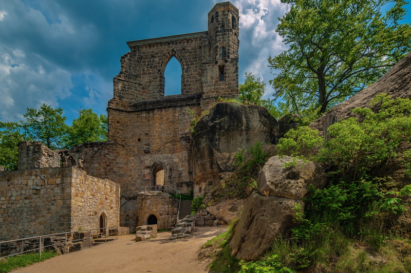 mountains, germany, building exterior, ancient history, archaeology, forest, saxony, landscape, places of interest, idyllic, ruin, built structure, sandstone mountain