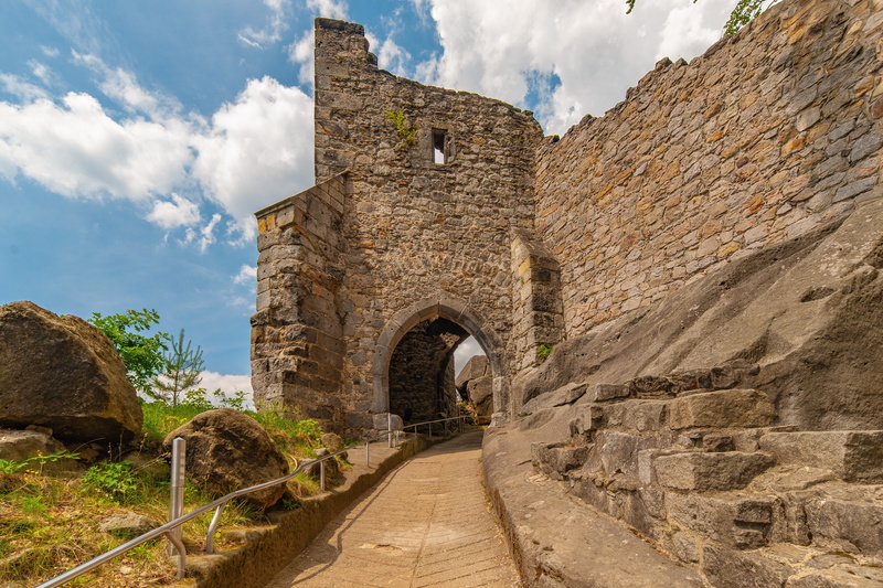 stone wall, building, cloud - sky, architecture, rock, tourism, solid, sandstone mountain, ancient civilization, wall, history, nature, arch, germany, building exterior