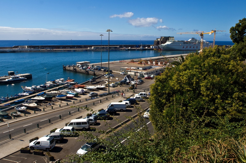 outdoors, tree, madeira, nature, motor vehicle, land vehicle, day, cloud - sky, ships, funchal, high angle view, sky, mode of transportation, built structure