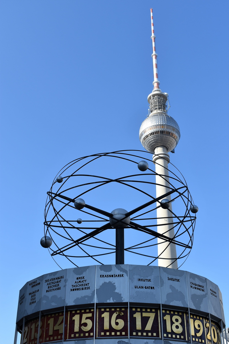 sphere, building, spire, city, no people, building exterior, urban, global communications, sky, clock, travel destinations, 5K, blue, tourism, outdoors