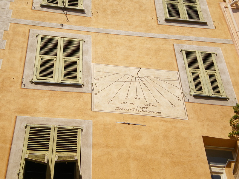 roquebrune, day, residential district, sundial, glass, color, facade, france, yellow, outdoors, italy, sunlight, built structure, window, house, closed