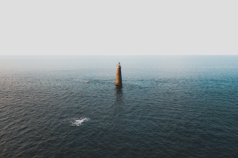 2K, tranquility, day, sea, water, architecture, sky, tranquil scene, rock, surrounded, structure, clear sky, guidance, brown, scenics - nature, ocean
