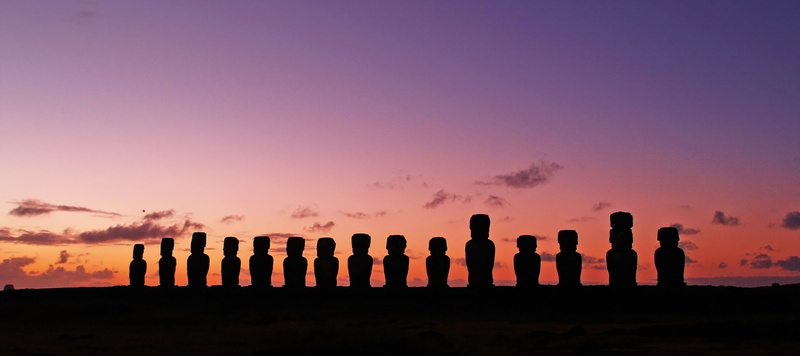 nature, twilight, tranquil scene, statues, dawn, chile, romantic sky, travel, outdoors, in a row, hour, 2K, panoramic, landscape, dramatic sky, sunset