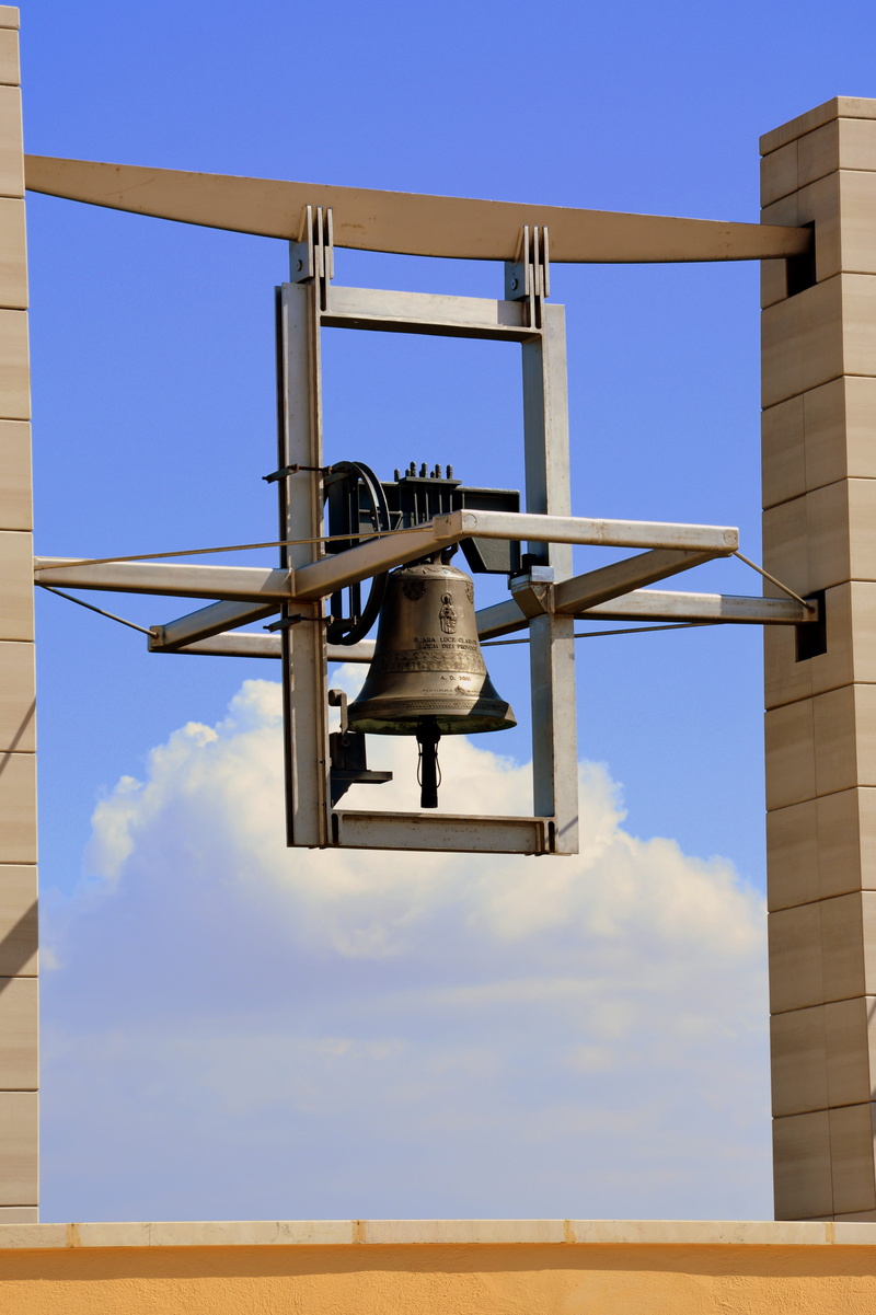 blue, sky, hanging, belief, nature, spirituality, no people, day, outdoors, clouds, puglia, architecture, bell, place of worship, religious equipment, cloud - sky