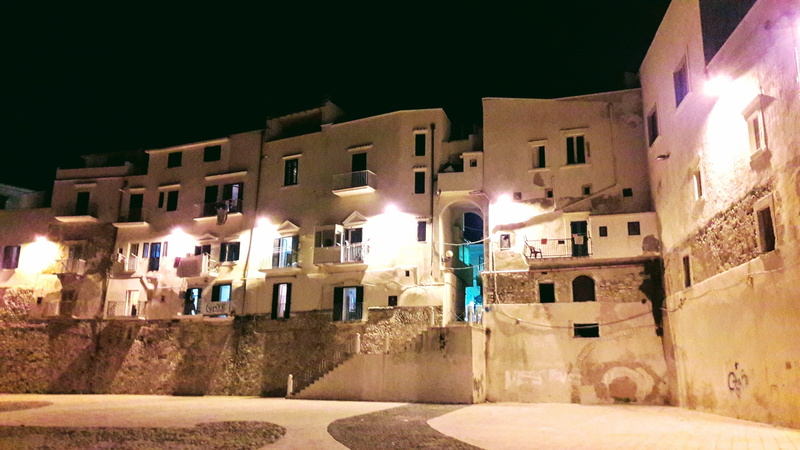 street light, vieste, architecture, no people, low angle view, history, night, building, city, the past, illuminated, house, building exterior, window