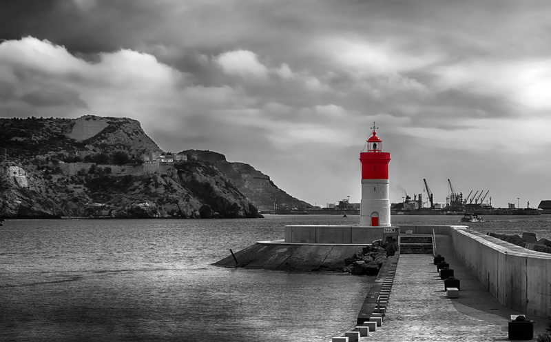 built structure, red, direction, safety, building, architecture, black and white, protection, water, outdoors, day, guidance, building exterior, 5K, tower