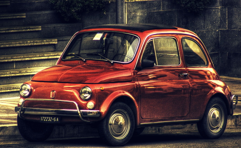 day, hdr, vintage car, land vehicle, 2K, retro styled, mode of transportation, red, old, twingo, Cars, built structure, Vintage, architecture, car, Fiat