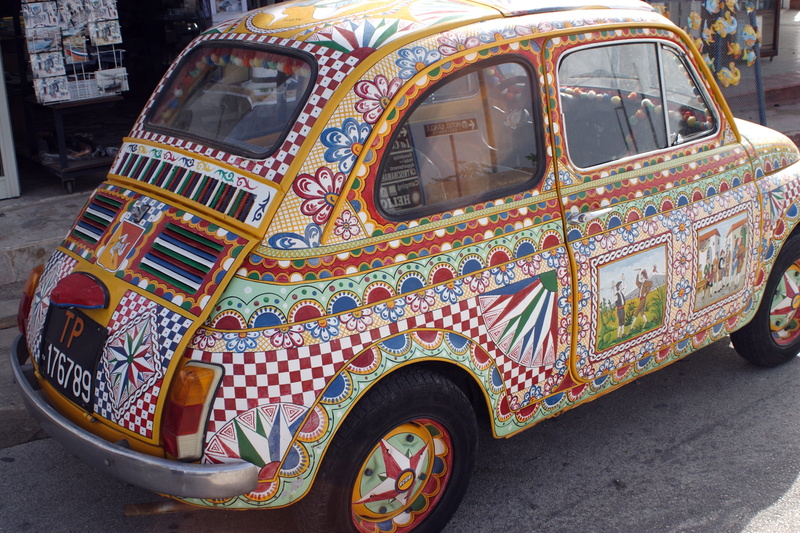 built structure, auto, pattern, small car, fiat, classic, day, architecture, carousel, outdoors, 2K, multi colored, amusement park ride, creativity, amusement park