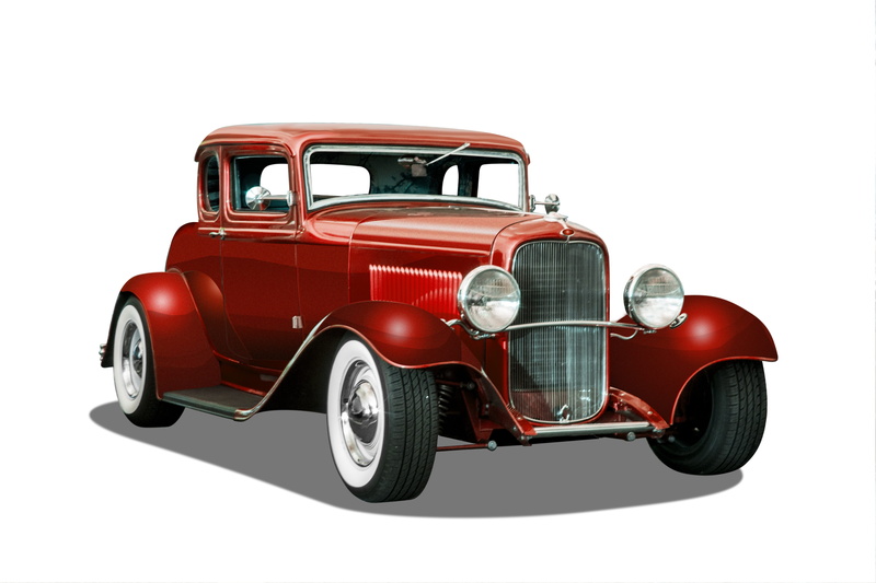 old, coupe, car, vintage, automobile, cut out, land vehicle, ford, mode of transportation, motor vehicle, red color, wheel, metal, five-window, white color