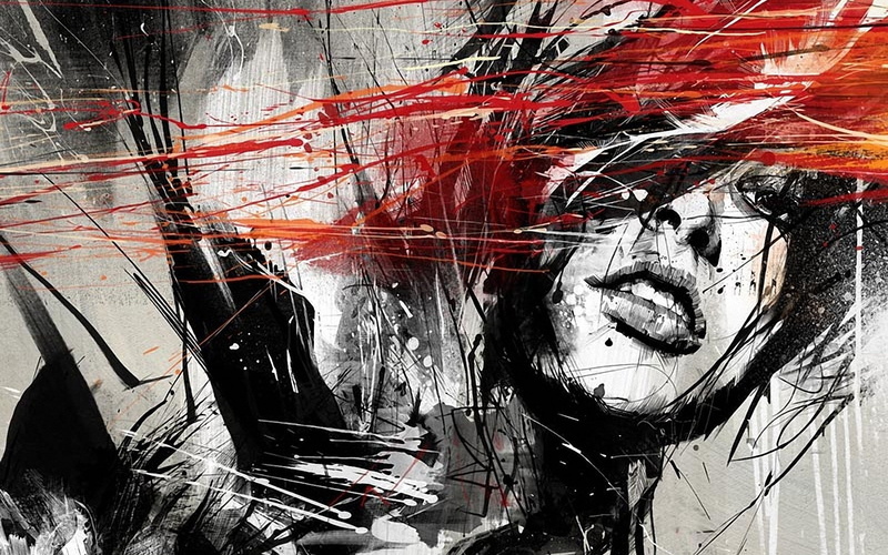 women, 1080P, drawing, face, abstract, artwork, selective coloring