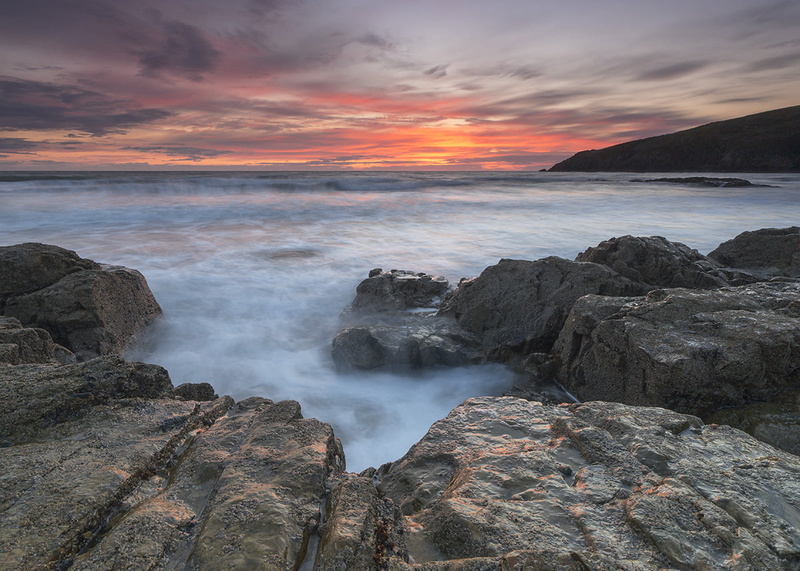 over the horizon, water, outdoors, Anglesey Coastal Path, seascape, Wales Coast Path, Anglesey, sea  waves, 480P, coastline, photo, sunlight, sunset, Smouldering