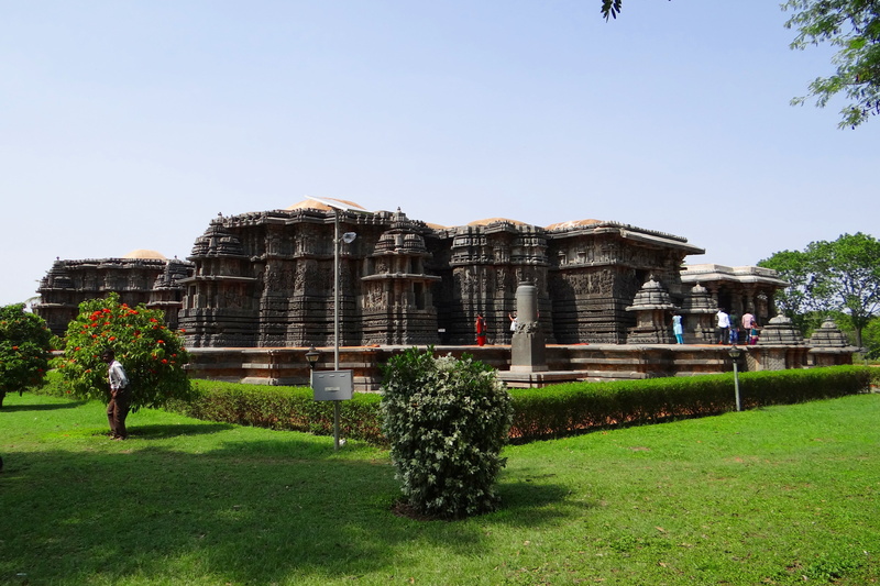 garden, building, growth, tree, travel destinations, day, history, india, sky, built structure, green color, temple, hoysaleswara temple, tourism, karnataka
