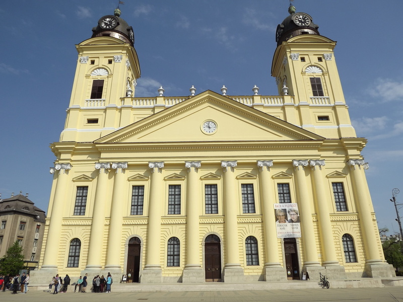 architecture, history, day, nature, incidental people, the great church of debrecen, travel, yellow, religion, sightseeing, cloud - sky, travel destinations