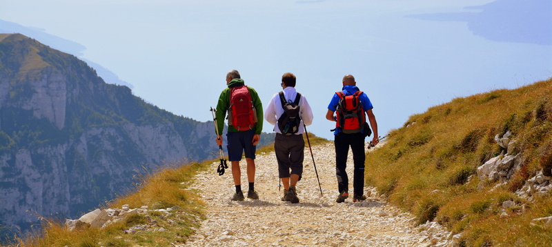 leisure activity, nature, walk, walking, mountain, group of people, real people, rear view, trail, friendship, activity, baldo, hiking, trekking, italy