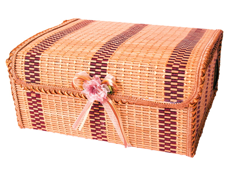 basketwork, celebration, bow, gift, craft, basketry, wickerwork, wooden, indoors, close-up, no people, single object, still life, container, surprise, wicker