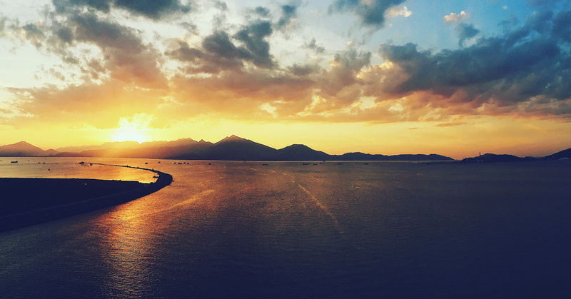 scenics - nature, 4K, hai van, travel destinations, natural, the beach, water, danang, vietnam, sun, sunset, mode of transportation, dramatic sky, sky