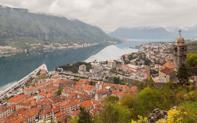 2K, town, old, architecture, montenegro, mountain, hill, building, clouds, river, cityscape, kotor, kotor (town), church, reflection, city, old building