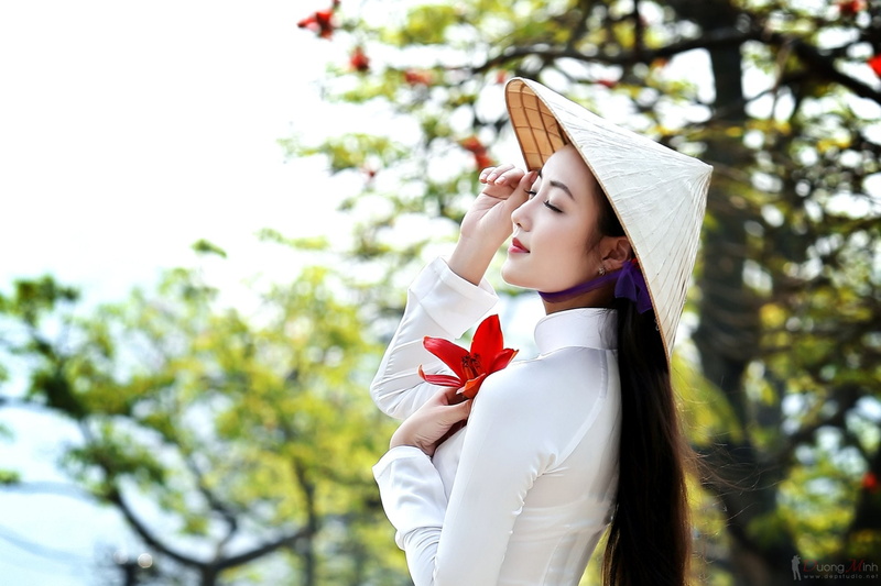 Bokeh, Ao Dai, Vietnamese, Women, Girl, Mood, Flower, Asian, 1080P, Asian Conical Hat