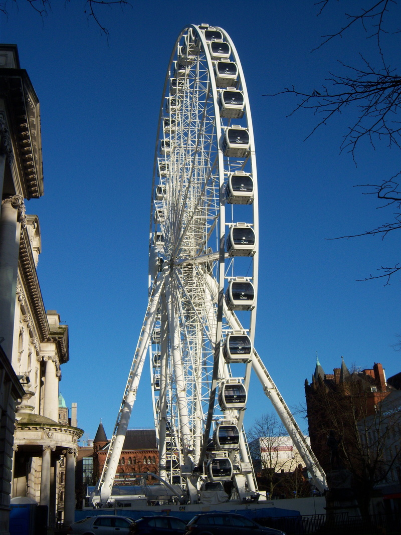 fairground, clear sky, Belfast, architecture, feris wheel, arts culture and entertainment, sky, 2K, ferris wheel, nature, no people, amusement park ride