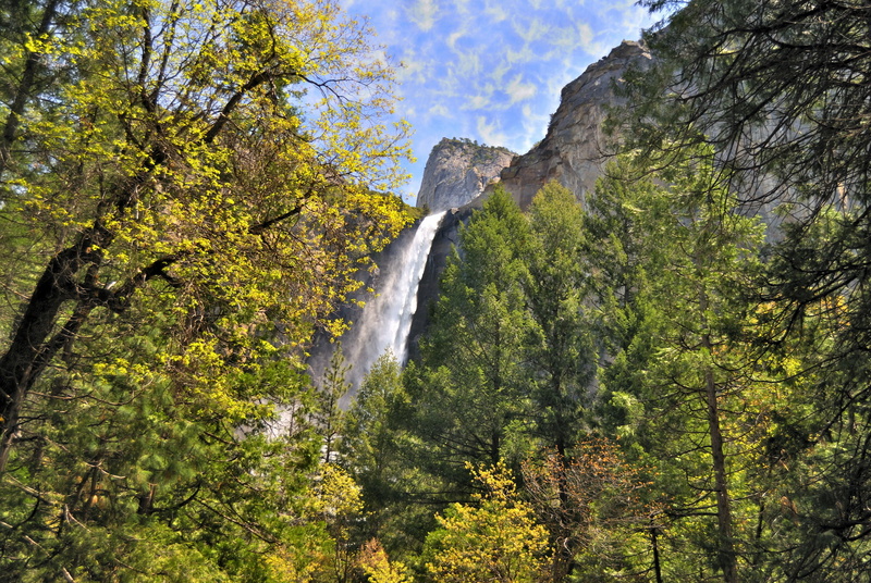 waterfall, Yosemite National Park, CA, USA, rocks, 1080P, Bridalveil Fall, trees, mountains