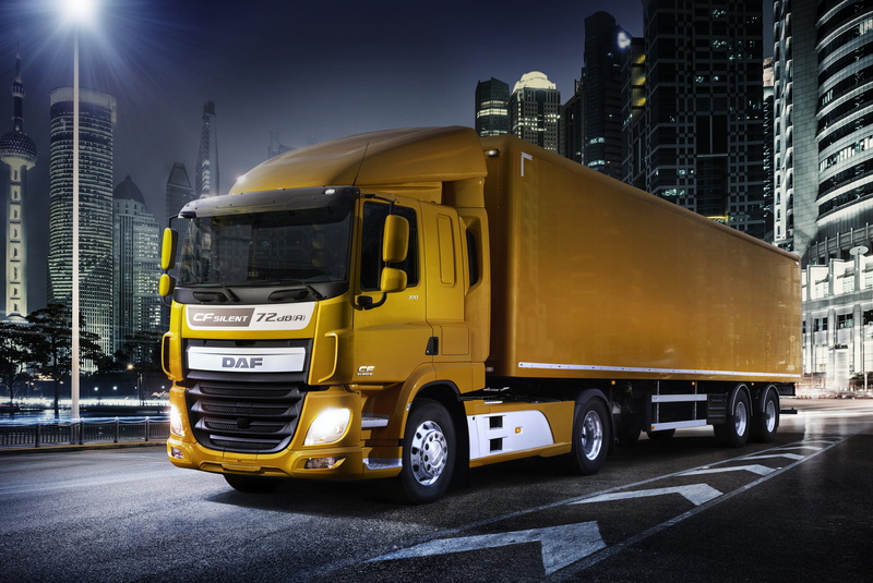 4x2, night, Euro6, DAF, Silent, tractor, orange, DAF CF 370 FT, 2K, the city, light, the trailer, 2016