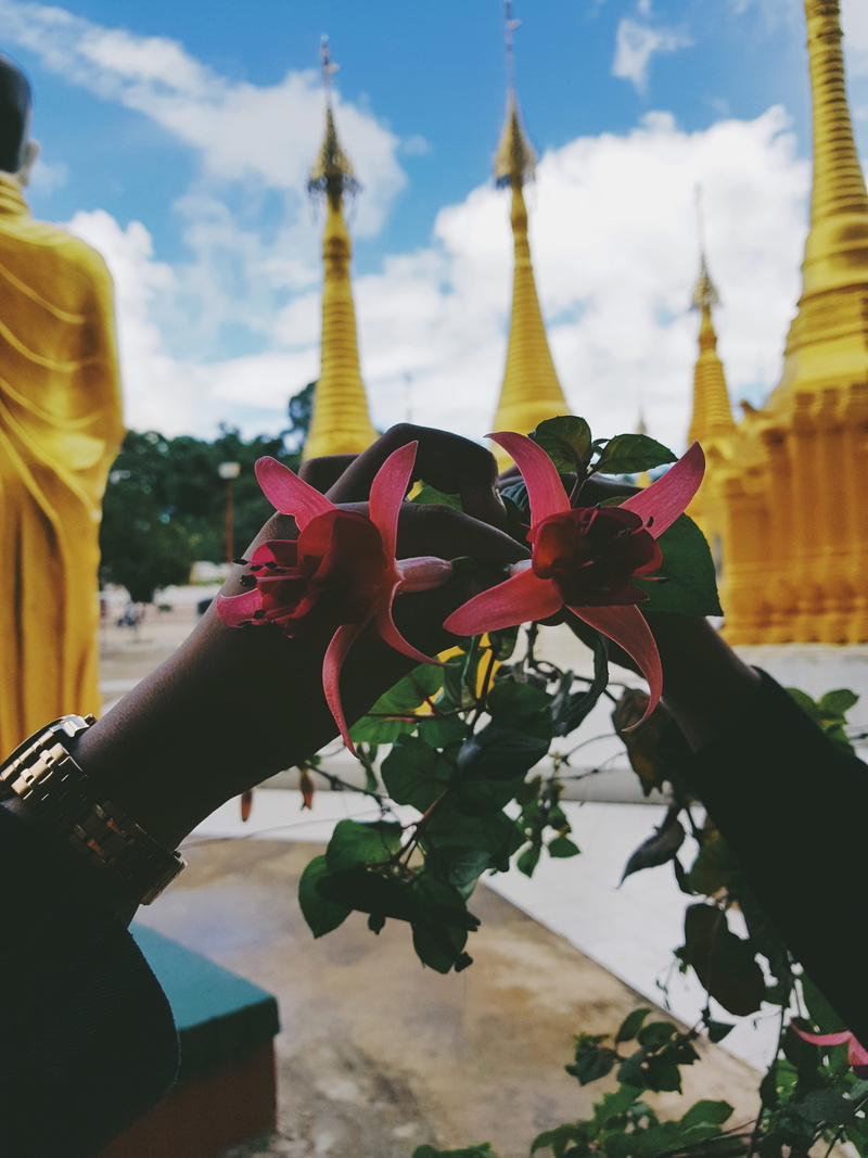 real people, myanmar (burma), building, shwe oo min rd, religion, human hand, nature, 4K, day, place of worship, spirituality, belief, flower, kalaw, finger