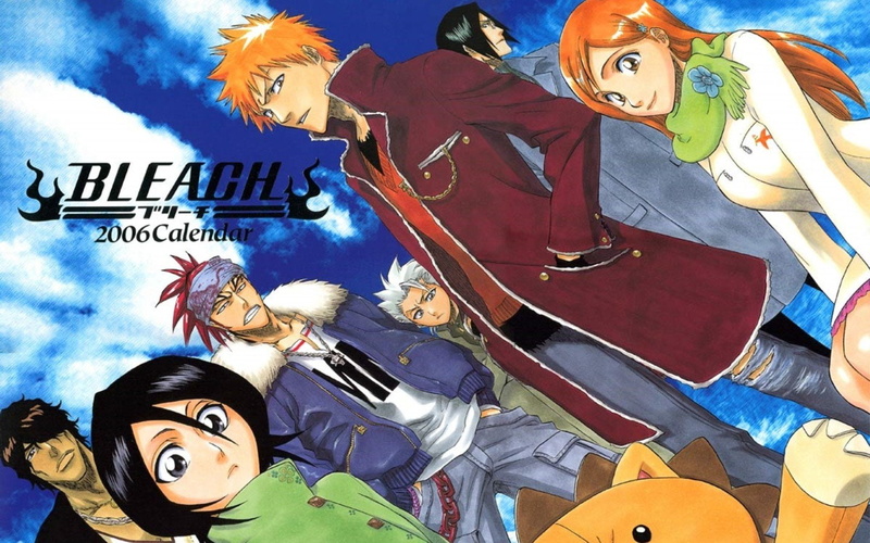 orihime, coat, inoue, calendar, toshiro, hitsugaya, kuchiki, renji, abarai, kon, ishida, ichigo, bleach, 720P, clouds, kurosaki, yasutora, sado, uryuu