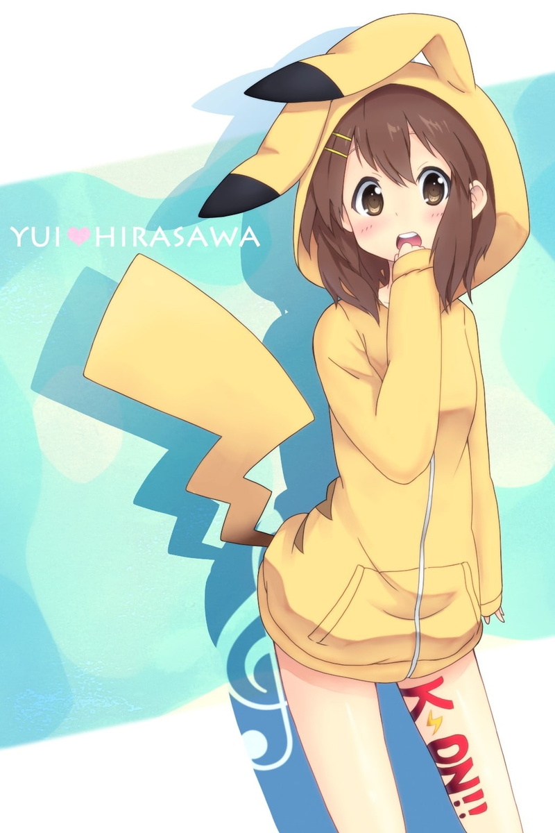 hirasawa, x, 720P, brunettes, kon, pokemon, brown, wallpape, anime, art, hd, eyes, girls, pikachu, yui, crossovers