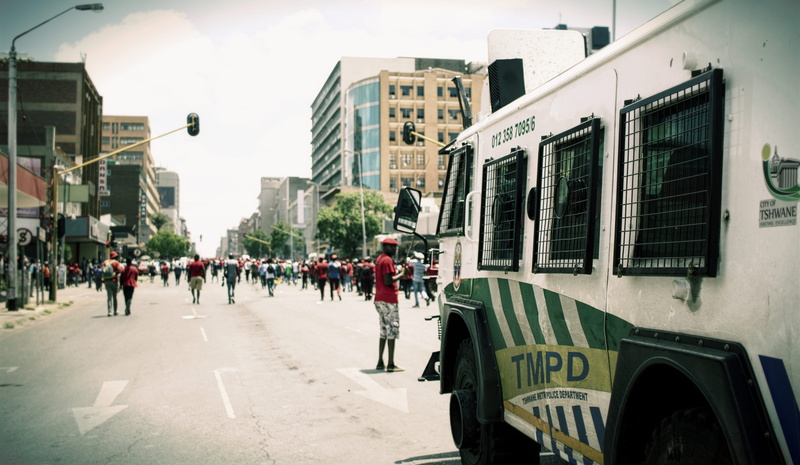 city life, car, protesters, outdoors, architecture, transportation, 5K, mode of transportation, protest, riot police, feesmustfall, police, men, day, pretoria