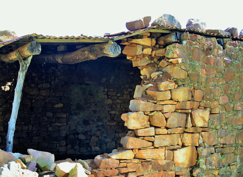 stone wall, wall - building feature, roof, walls, willem prinsloo, clear sky, built structure, no people, falling, architecture, nature, brick, large group of objects