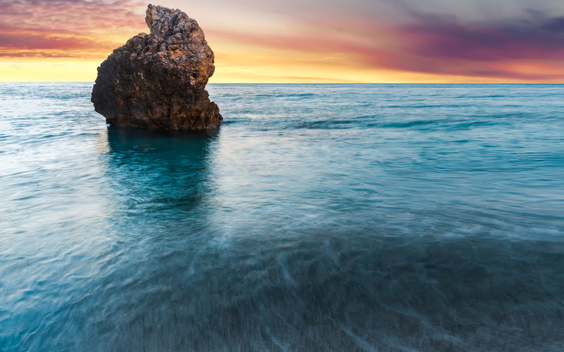 Lone rock, Sunset, Greece, Milos Beach, 4K, 4K