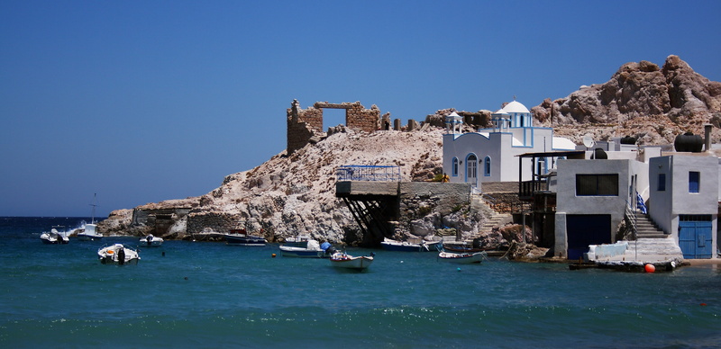boat, sea, building exterior, rock, cyclades Islands, water, building, sky, mediterranean Countries, travel destinations, nature, milos, mediterranean