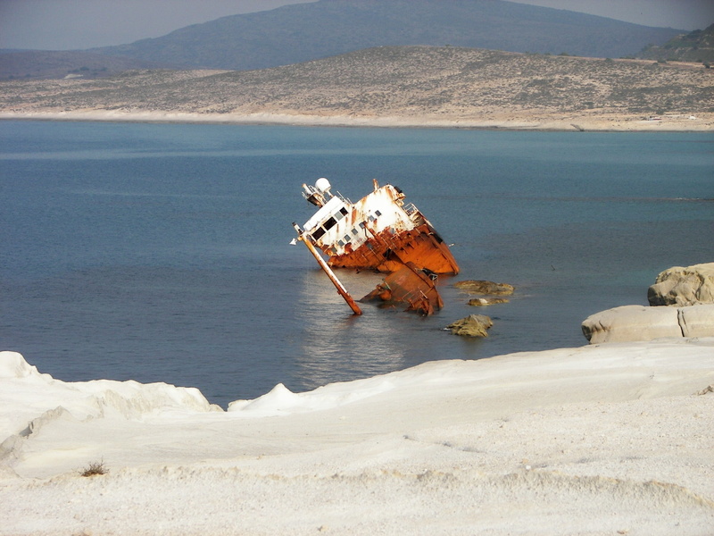 island hopping, land, nautical vessel, sea, deterioration, no people, greece, outdoors, cyclades, beauty in nature, nature, tranquil scene, mode of transportation