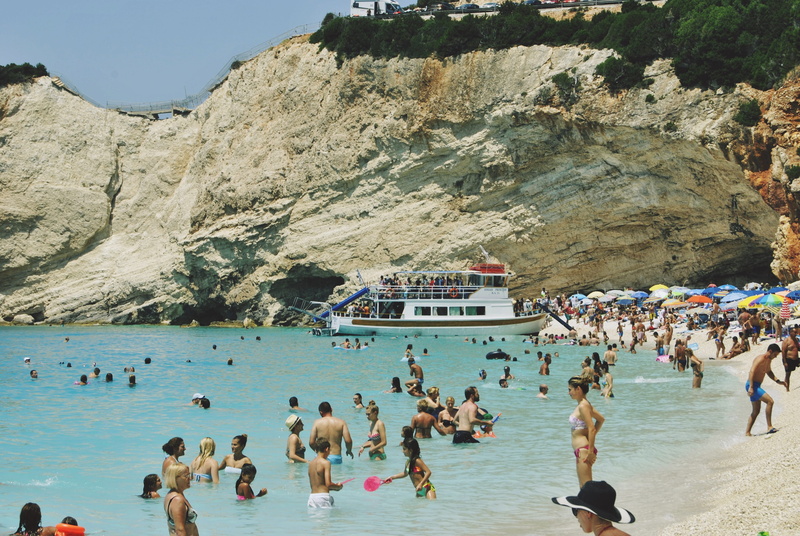 sea, mountain, beach, scenics, trip, Island, real people, travel Destinations, sunbathing, rock, large group of people, coastline, crowd, Lefkada, people