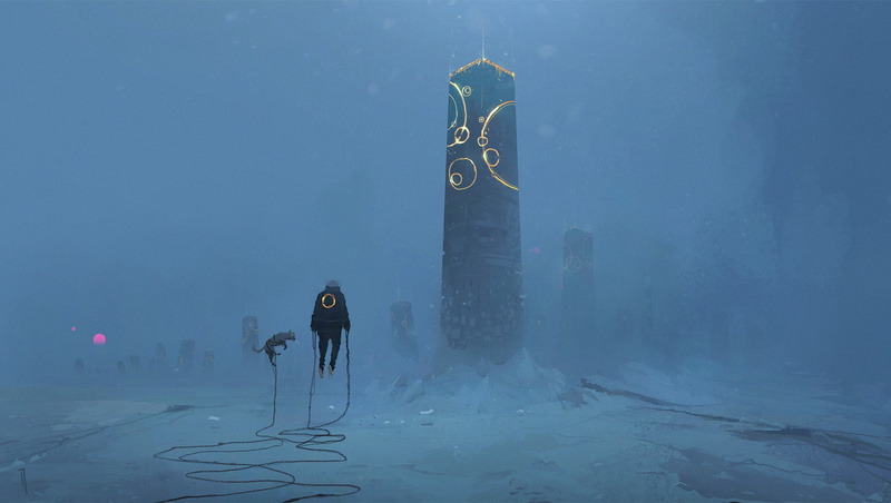 Monolith, Cable, science fiction, Gravity, environment, digital art, dog, snow, cyberpunk, 1080P