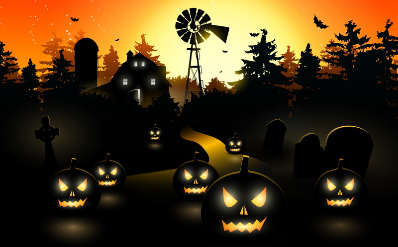 spooky, dusk, holiday halloween, moon, october, sky, 4K, bat - Animal, bat, decoration, horror, pumpkin, cemetery, tombstone, outdoors, orange Color, fun