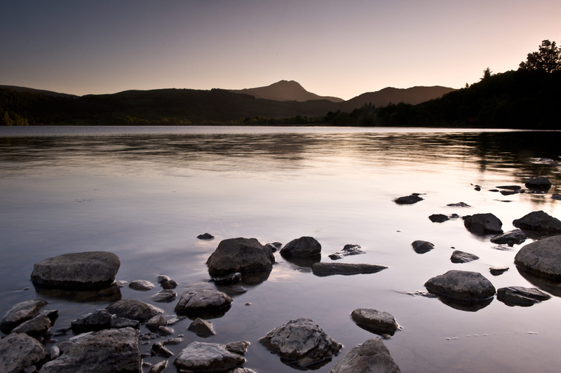 sunset, stone - object, land, loch ard, rock, mountain, dusk, scenics - nature, scotland, solid, beauty in nature, 4K, ben lomond, evening, landscape
