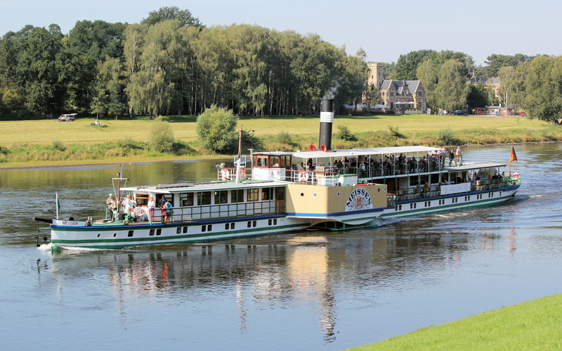 reflection, meissen, tree, vessel, ship, steamer, waterfront, incidental people, nautical vessel, plant, ferry, human, elbe river, riverboat, travel, group of people