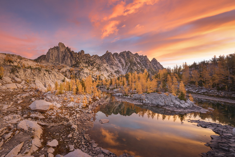 sky, Rock Formation, beauty In Nature, forest, peak, lake, mountains, rock - Object, golden  sky, mountain, outdoors, enchantments, rock, brown, larch