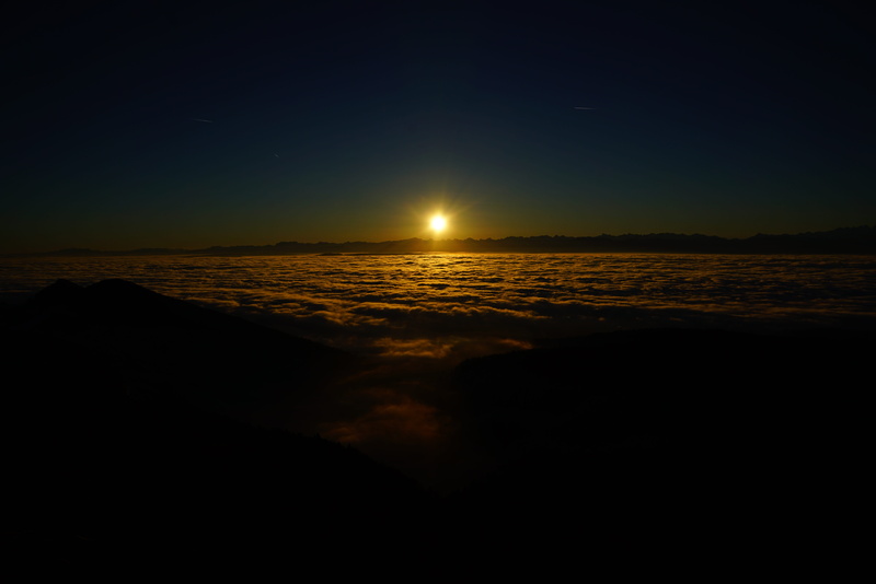 panoramic image, moonlight, cloud cover, sunset, sea of fog, space, mountain range, nebellandschaft, astronomy, landscape, scenics - nature, mountains
