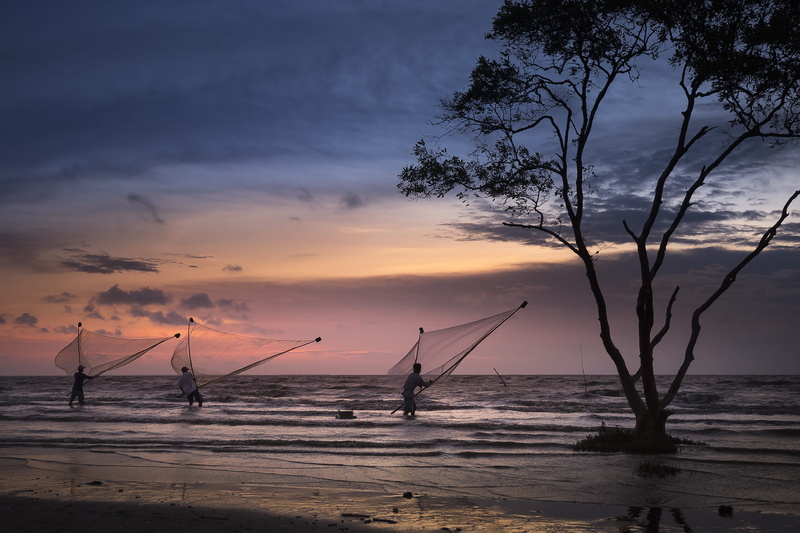 seashore, sea, land, sunrise, scenic, nature, landscape, scenics - nature, evening, summer, tranquil scene, beauty in nature, sunset, fisherman, dawn, ocean