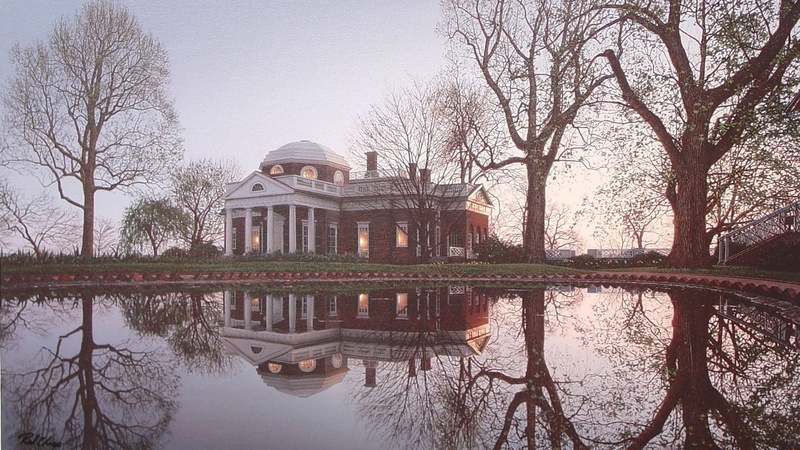 Trees, Jefferson monticello, Old Building, USA, Virginia, 1080P, architecture, reflection, water