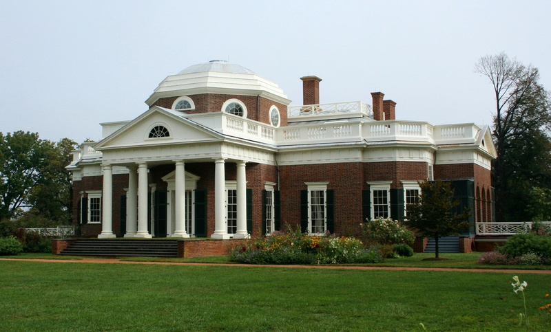 2K, architecture, thomas jefferson, day, unesco world heritage site, entrance, facade, nature, clear sky, plant, dome, sky, front or back yard, architectural column