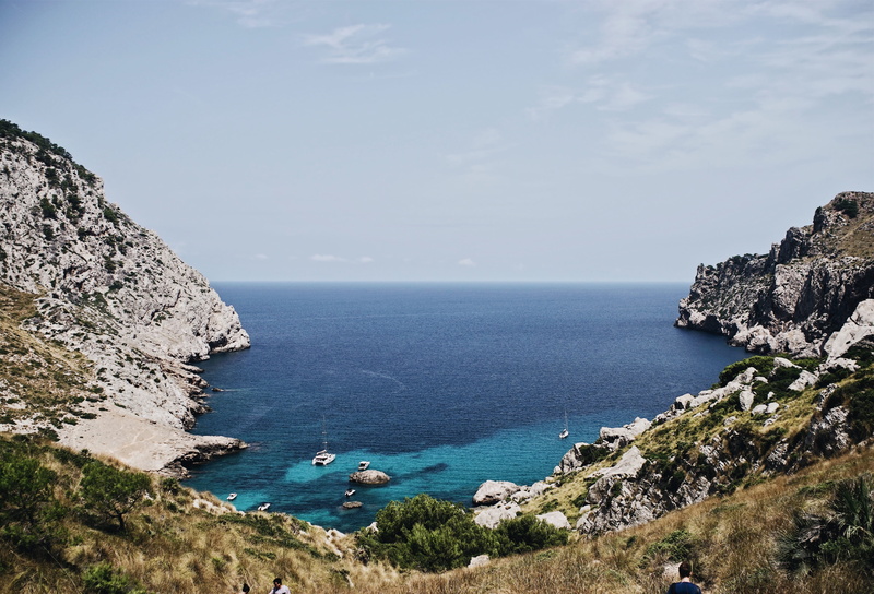 rock, tranquility, outdoors, tranquil scene, summer, green, ocean, forest, rock - object, no people, majorca, trees, scenics - nature, horizon, rocks, formation