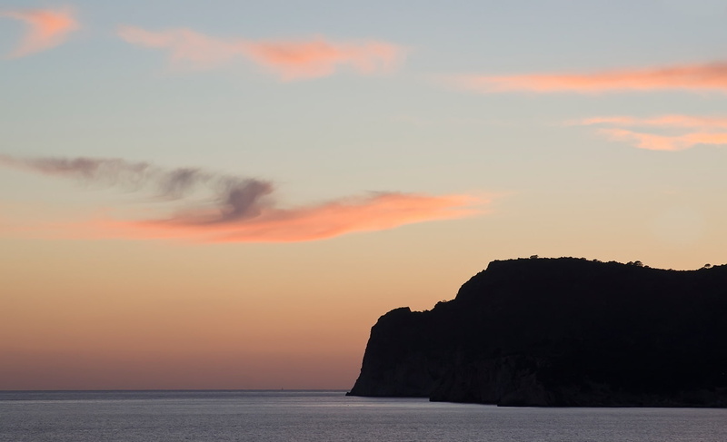 beauty in nature, sky, orange color, silhouette, horizon, sunset, tranquility, sea, scenics - nature, 720P, rock, majorca, Sun and Sky, tranquil scene