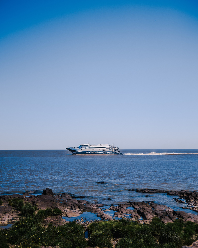 water, copy space, nautical vessel, sky, passenger craft, sea, landscape, 4K, south america, uruguay, scenics - nature, nature, colonia del sacramento