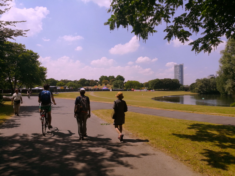 people, women, rear view, shadows, nature, leisure activity, cloud - sky, park, tourist, water, sky, full length, bike, colonia, bonn, way, lifestyles
